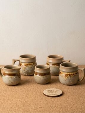 Laurentian Pottery Tundra Coffee Set 1970s Lava Glaze Mugs Creamer Sugar 5 Piece